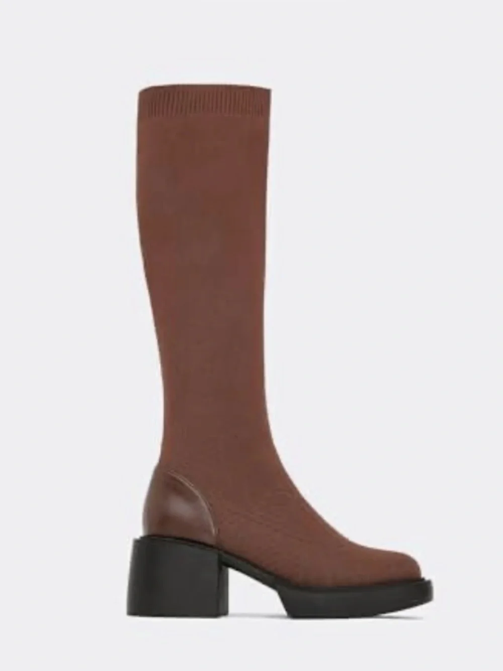NWT Brown Knee-High Sock Boot with Block Heel 10‎